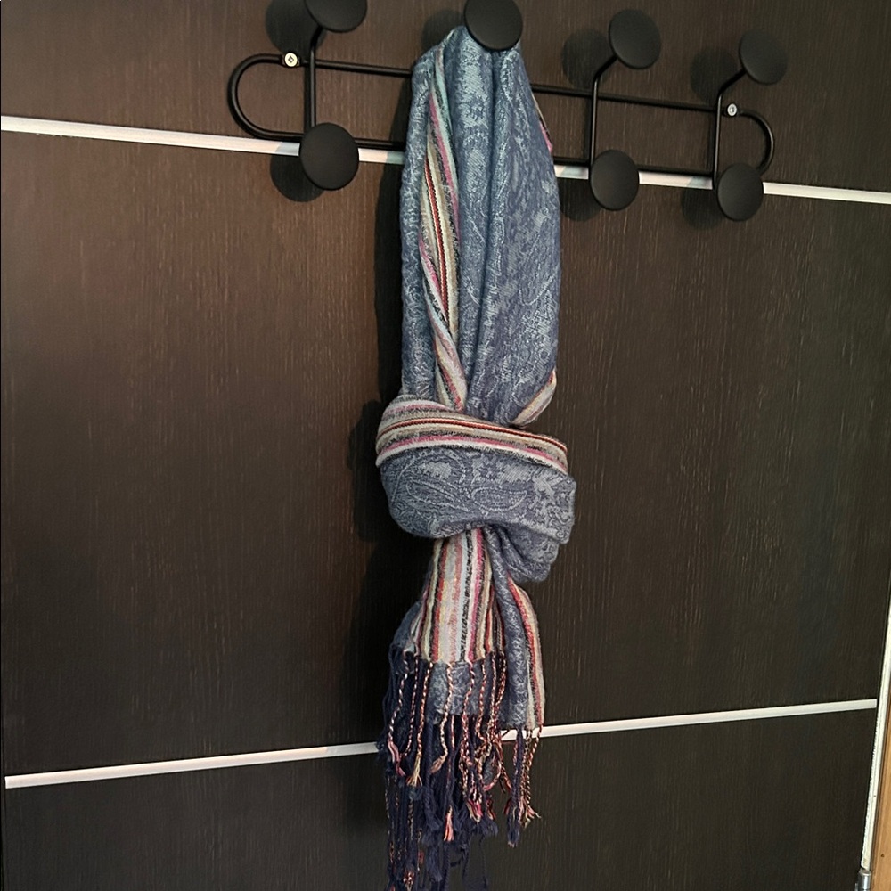 Blue Paisley Scarf with Gold and Fringe- Egyptian Cotton